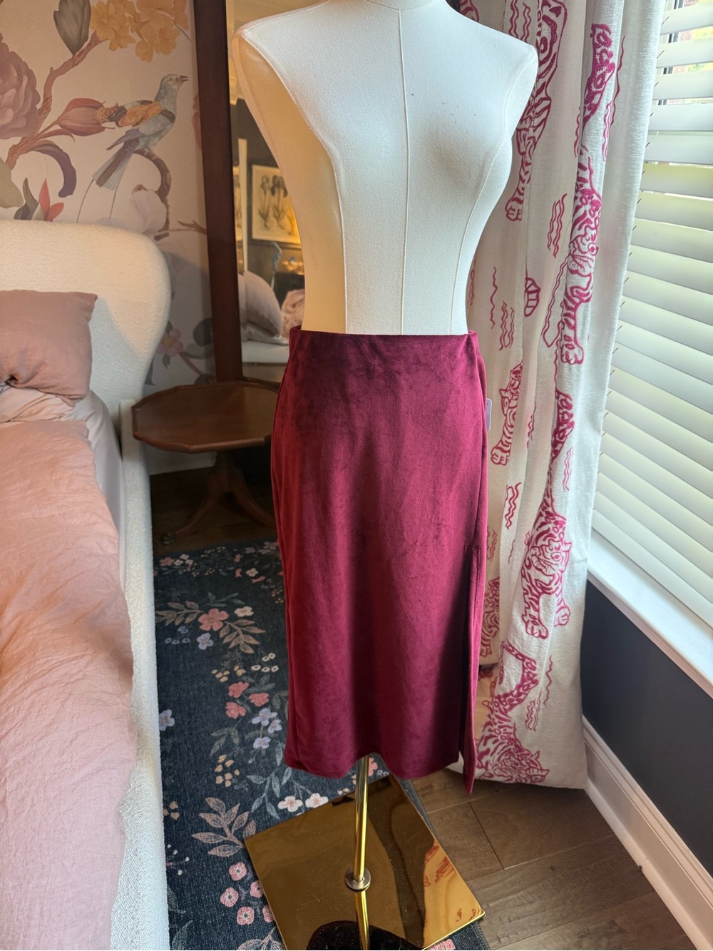 Free People Wine Satin Midi Skirt